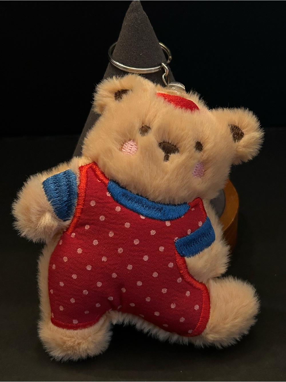 PREMIUM Plush Bear 🐻 Keychain Charm in Beige & Red Polka-Dot Outfit New